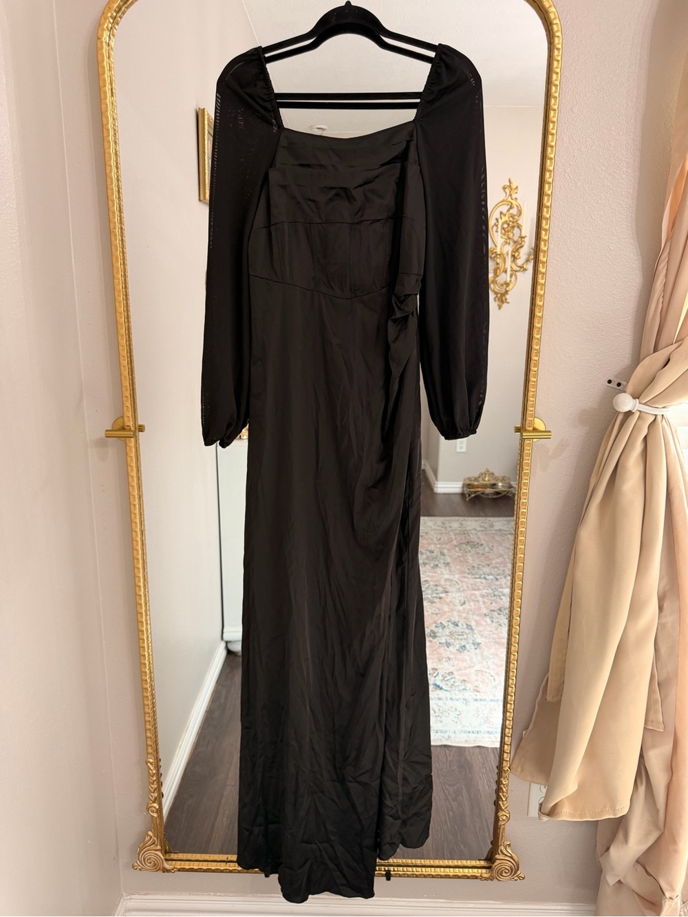 SHEIN Black Long Sleeve Maxi Dress with Square Neck